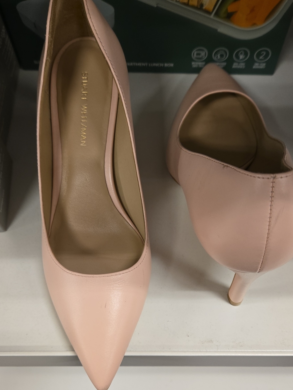 Stuart Weitzman Pale Pink Pointed-Toe Leather Pumps